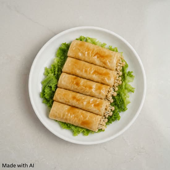 Enoki Mushroom Wrap with Bean Curd Rolls and Pork (金針菇腐皮卷)
